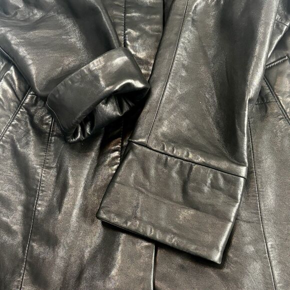 AMBITION NY Genuine Leather Trenchcoat Jacket Black Hidden Buttons - Picture 6 of 12